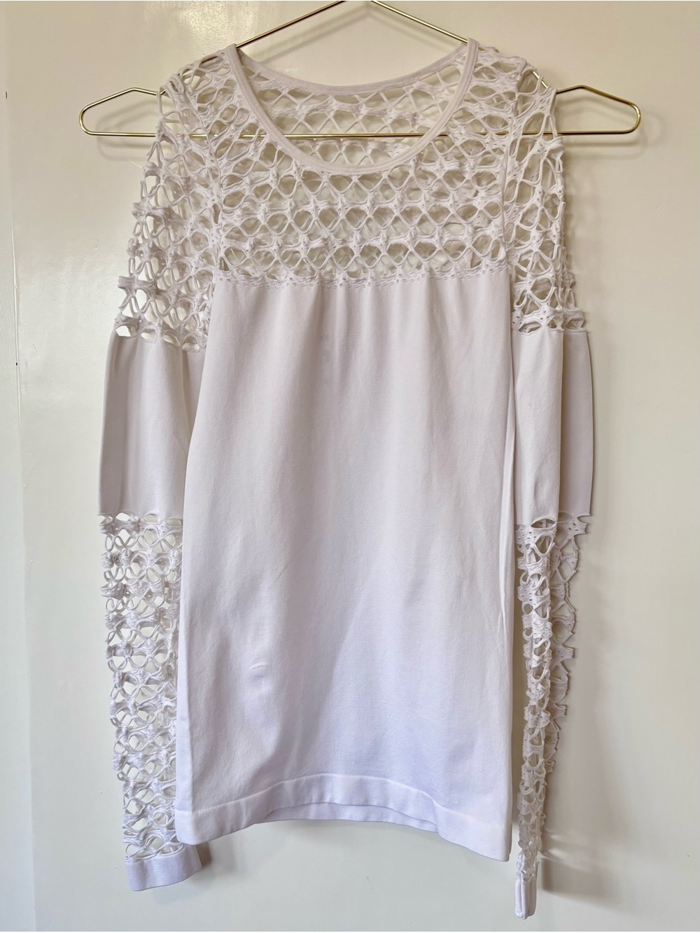 VENUS| White Mesh Paneled Long Sleeve Slim Bodycon Fit Top Sz XS